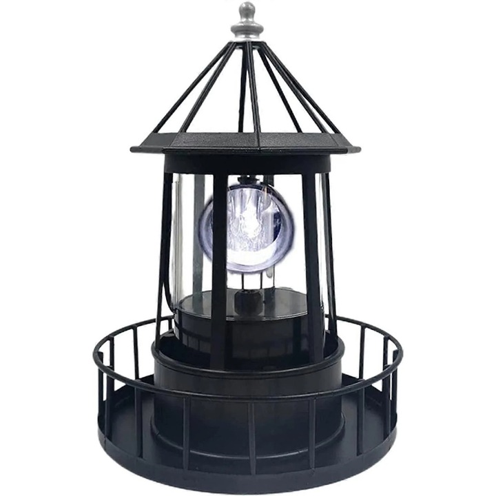 Lampa solara cu design far, iluminare 360°, impermeabila, set pentru gradina