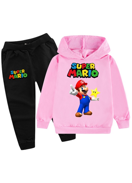 Set Copii Super Mario Hanorac+Pantaloni 5 # Negru+Roz -130cm