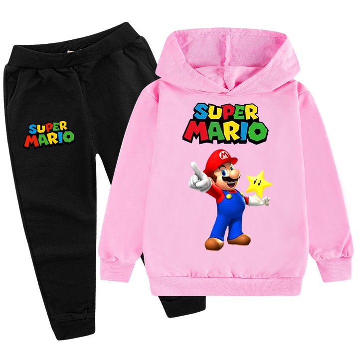 Комплект Детски Суичър+Панталон Super Mario 5 # Черен+Розов -130см