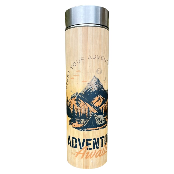 KINATA fém és bambusz termosz 500ml