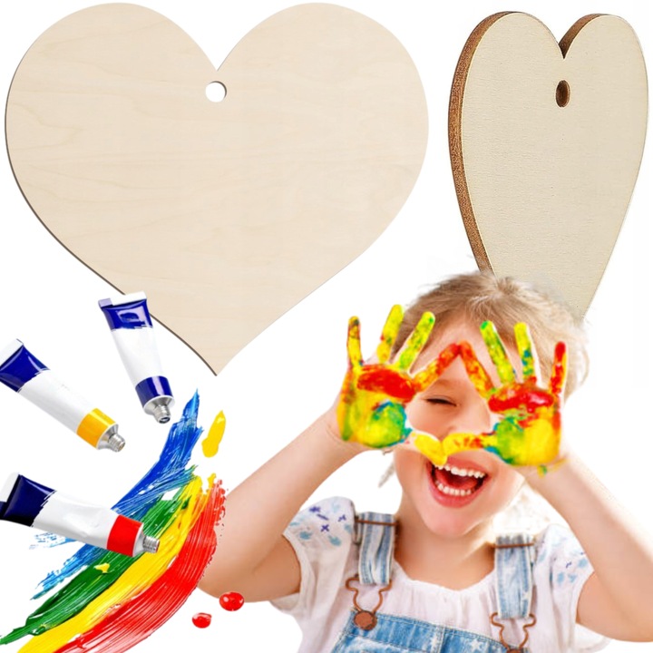 Set 100 bucati inimioare din lemn, SMX Design, 5cm, cu gauri de 3mm, pentru decoratiuni si scrapbooking