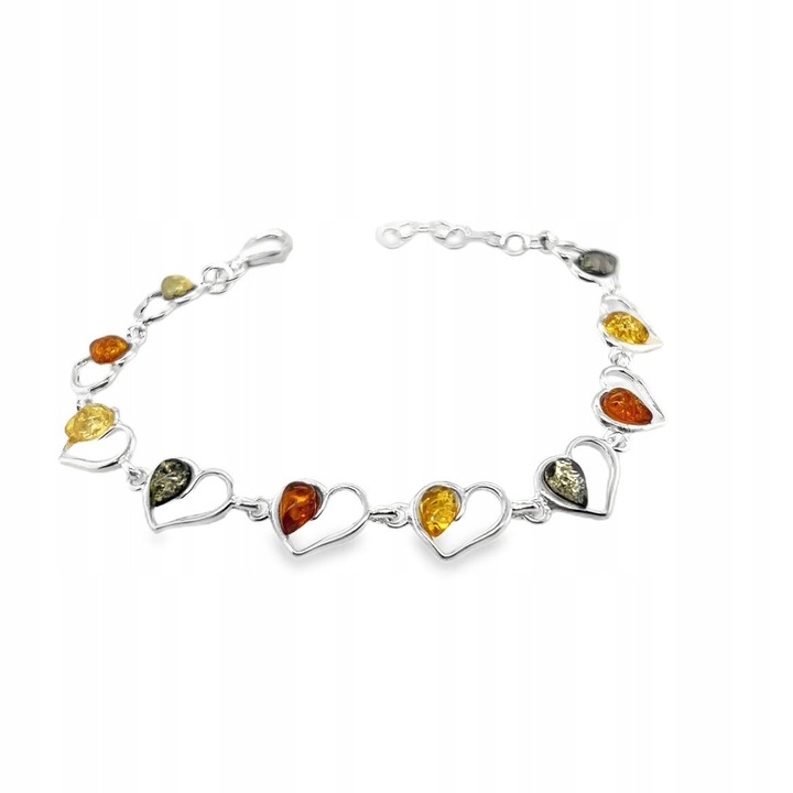 Bransoleta din argint cu chihlimbar baltic, 20cm, multicolor, 925