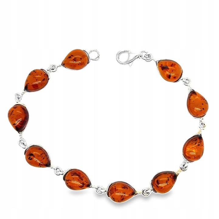 Bransoleta din argint cu chihlimbar baltic, 19,5cm, chihlimbar coniac, argint 925