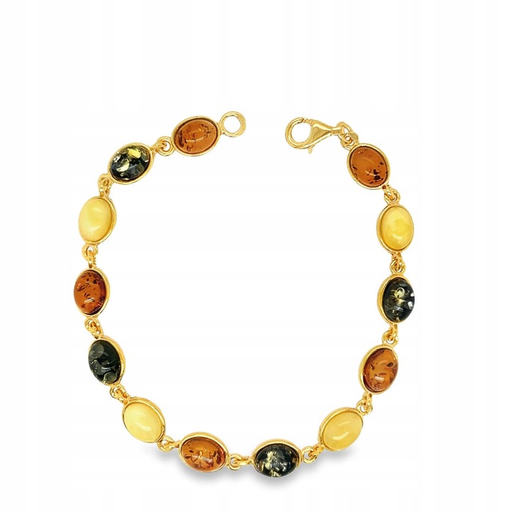 Bransoleta din argint placata cu aur si chihlimbar baltic, 19,5cm, culoare chihlimbar coniac
