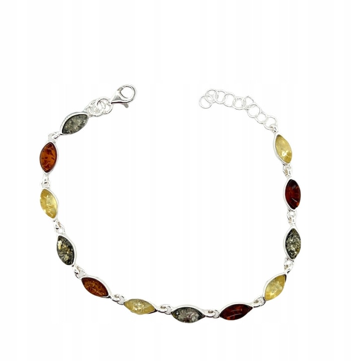 Bransoleta din argint cu chihlimbar baltic, 20cm, 8x4mm, multicolor