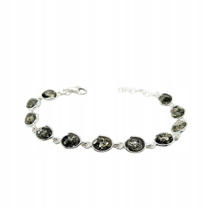 Bratara din argint cu chihlimbar verde, 20cm, 925