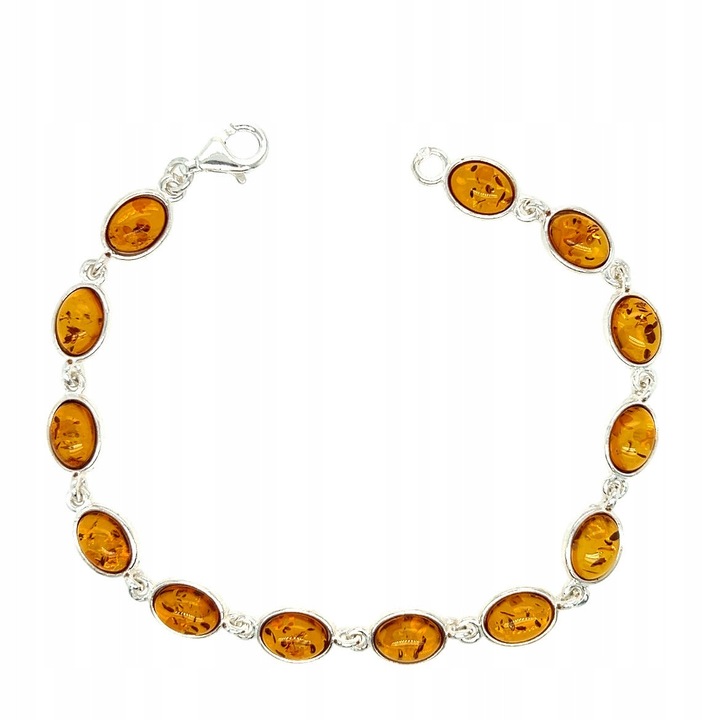Bransoleta din argint cu chihlimbar baltic, 19cm, chihlimbar coniac, argint 925
