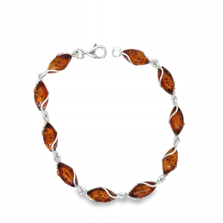 Bransoleta din argint cu chihlimbar coniac, 20cm, 925