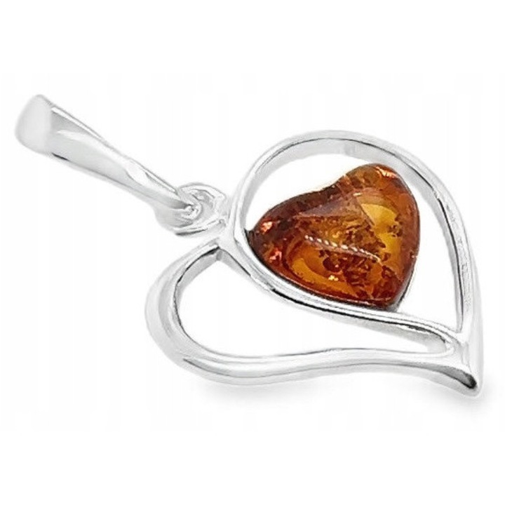 Pandantiv din argint cu chihlimbar, inima, 16x25mm, chihlimbar chihlimbar