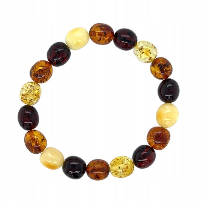 Bransoleta din Bursa de Baltica, forma neregulata, culoare chihlimbar/milky/cires/lama, dimensiune 11x10mm, circumferinta 17-18cm