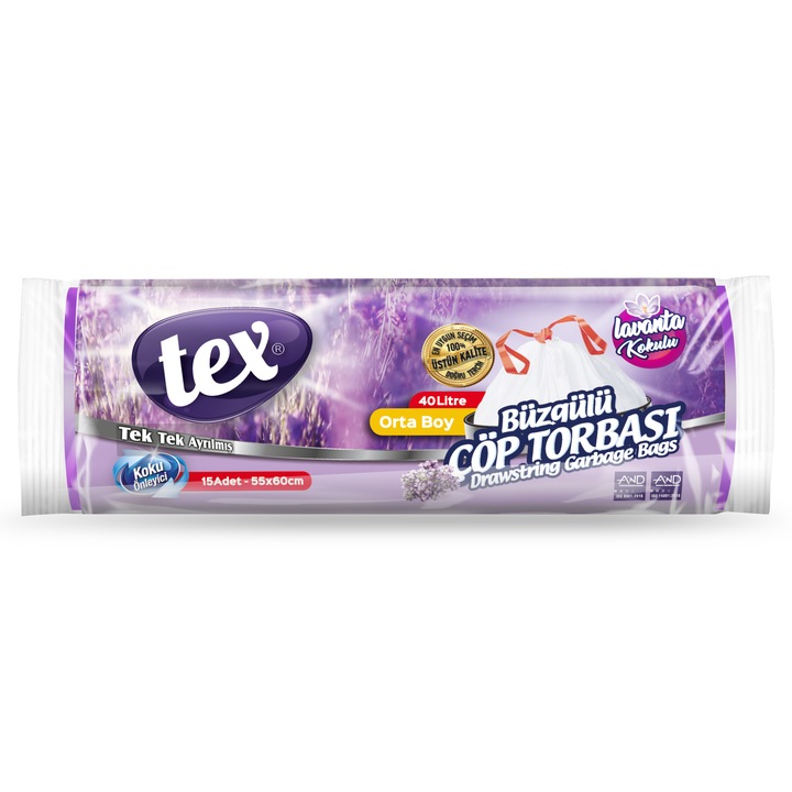 Saci de Gunoi/Menajeri TEX cu Parfum de Lavanda 60L 65x70 cm