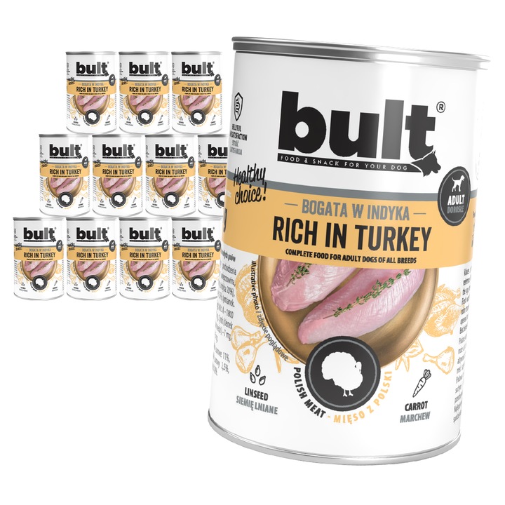 Cumparare set 12x400g hrana pentru caini BULT, bogata in curcan