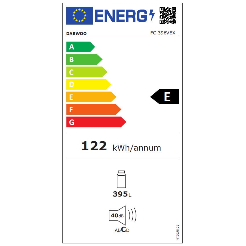 Frigider cu o usa Daewoo, de tip static, capacitate neta 396 L, clasa energetica E, 6 rafturi de depozitare + 1 sertar, culoare Silver