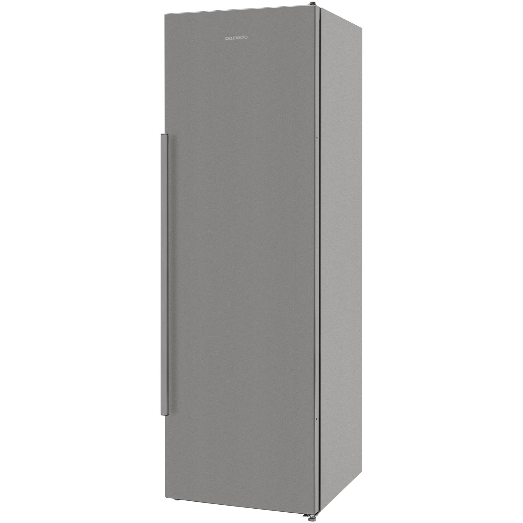 Frigider cu o usa Daewoo, de tip static, capacitate neta 396 L, clasa energetica E, 6 rafturi de depozitare + 1 sertar, culoare Silver