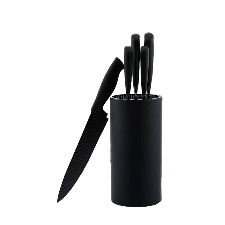 Set cutite CHEFFINGER 5 bucăți cu suport, lame din oțel inoxidabil, anti-lipire, ergonomic, multicolor