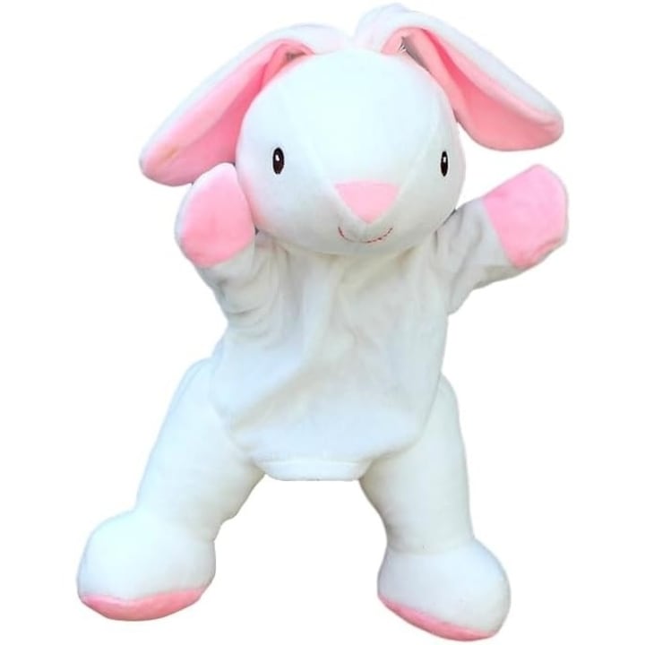 Papusa de Mana pentru Teatru de Papusi, din Plus, 25 x 10 x 8 cm, Model Iepure, Alb/Roz