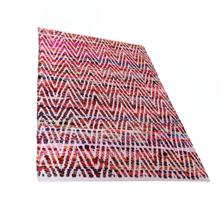 Covor Gifiie, dreptunghiular, 60x90 cm, jute natural, alb-rosu, lucrat manual