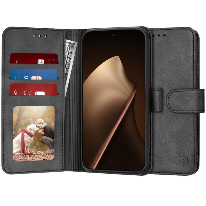 Калъф за Xiaomi 15T Pro DaDen, Тип тефтер, Diary Book, Отделение за карти, Функция стойка и магнитно закопчаване, Повишена защита, Екологична кожа, Черен