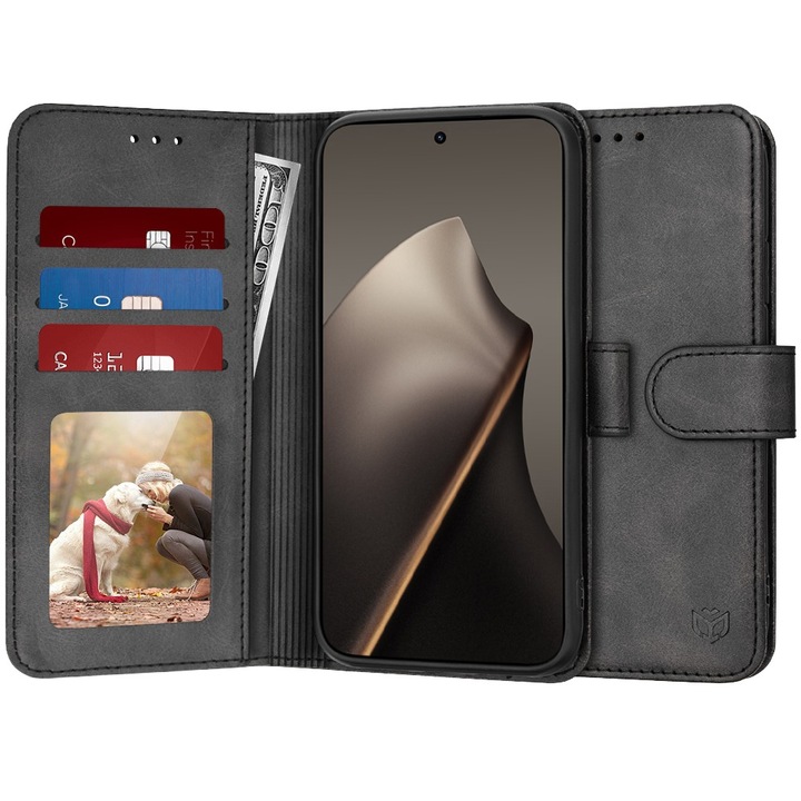 Husa pentru Xiaomi 15T DaDen® Tip Carte, Diary Book, Suport card, Functie de Stand si Inchidere Magnetica, Protectie Sporita, Piele ecologica, Negru