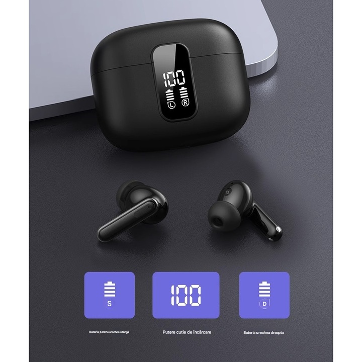 Casti bluetooth wireless, fara fir, in-ear, audio de inalta calitate ...