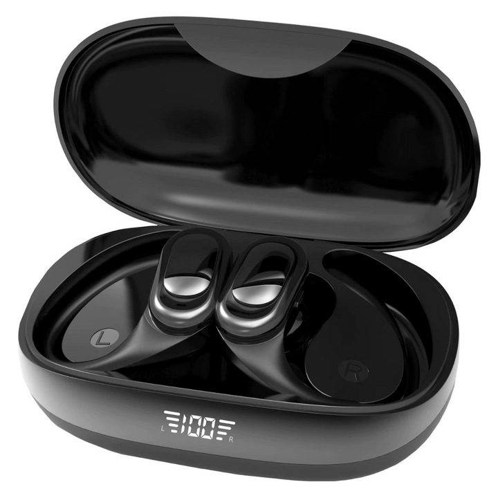 Casti Bluetooth 5.3, Baterie Statie 400mAh, StandBy 180H, Touch pe Casti, Respingere/Raspundere Apel VTS-230, Negru