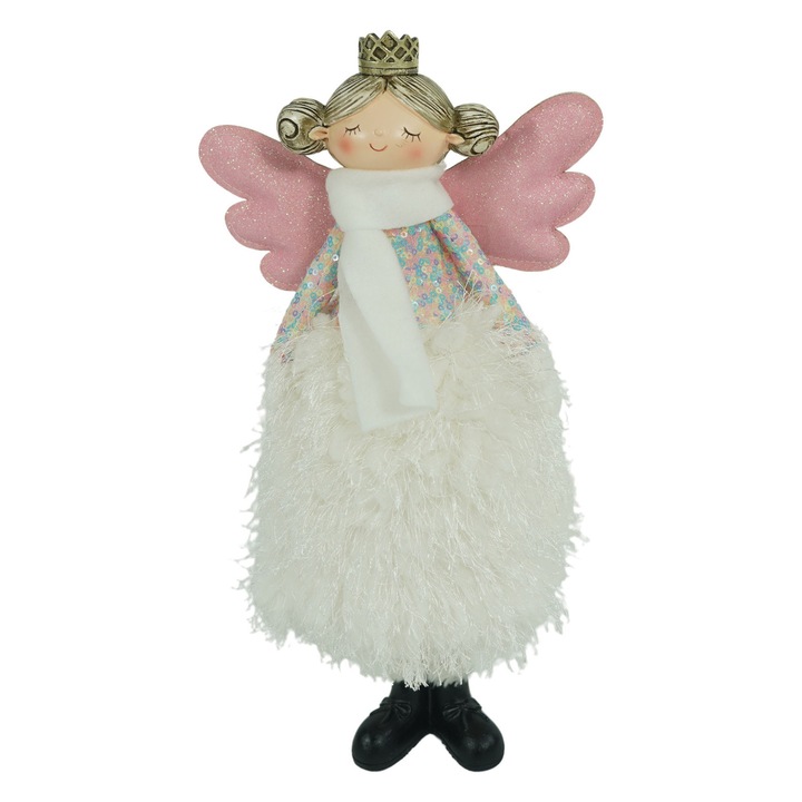 Karácsonyi dísz angyalka, textil, 34 cm, fehér, Elegáns megjelenés, Hagyományos stílus