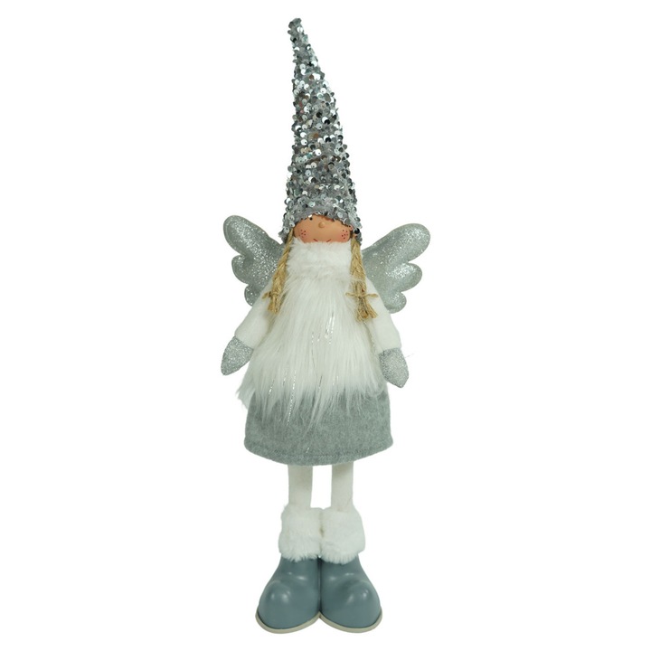 Karácsonyi figura angyalka, fehér/szürke, 53cm, egyszerű design
