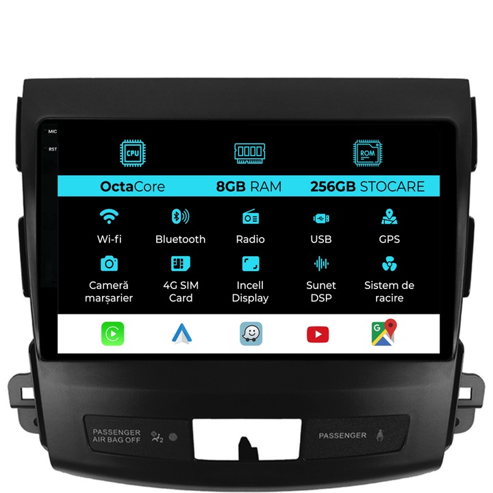 Navigatie Dedicata Mitsubishi Outlander (2005-2011), 9Inch, 8Gb Ram, 256Gb Stocare, Carplay
