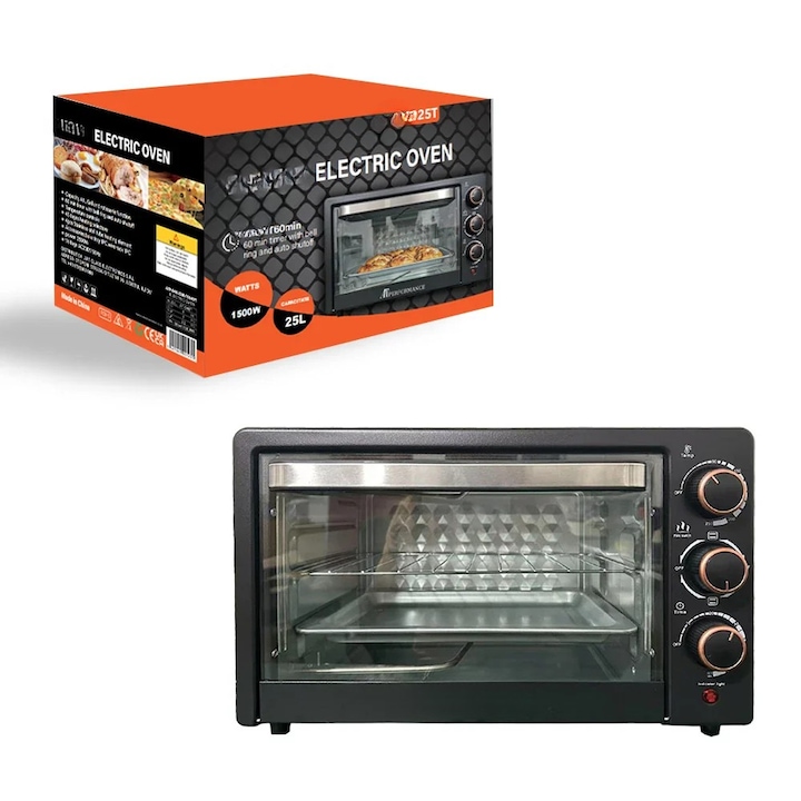 Cuptor electric Deliny 25L, 1500W, Timer 60 min, Rotisor, inox, 470x345x330mm