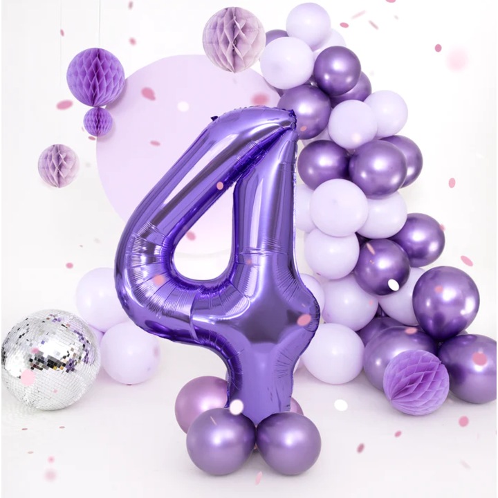 Fólia lufi készlet, 4 darab, PARTYPAL, lila, 100 cm