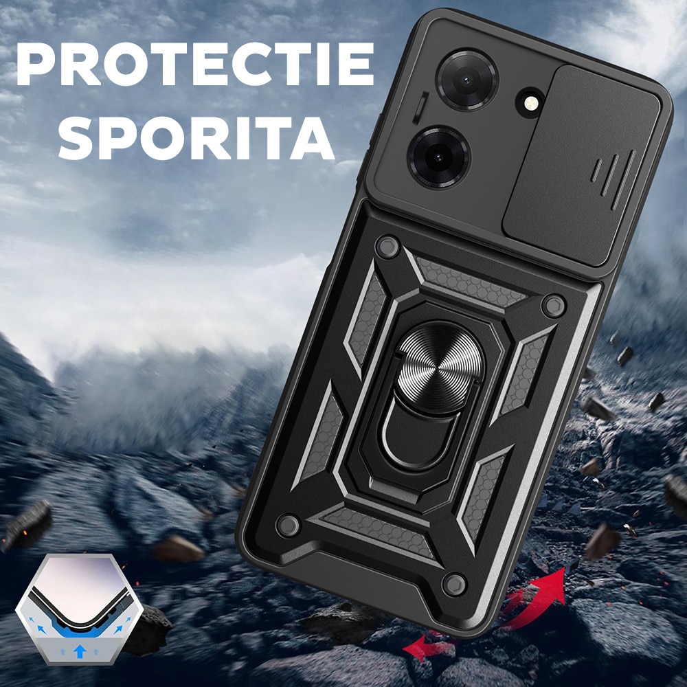Husa pentru Motorola Moto G06 cu inel rotativ 360 Daden, Camshield series, Hybrid Antisoc, Slider pentru protectia camerei, Albastru