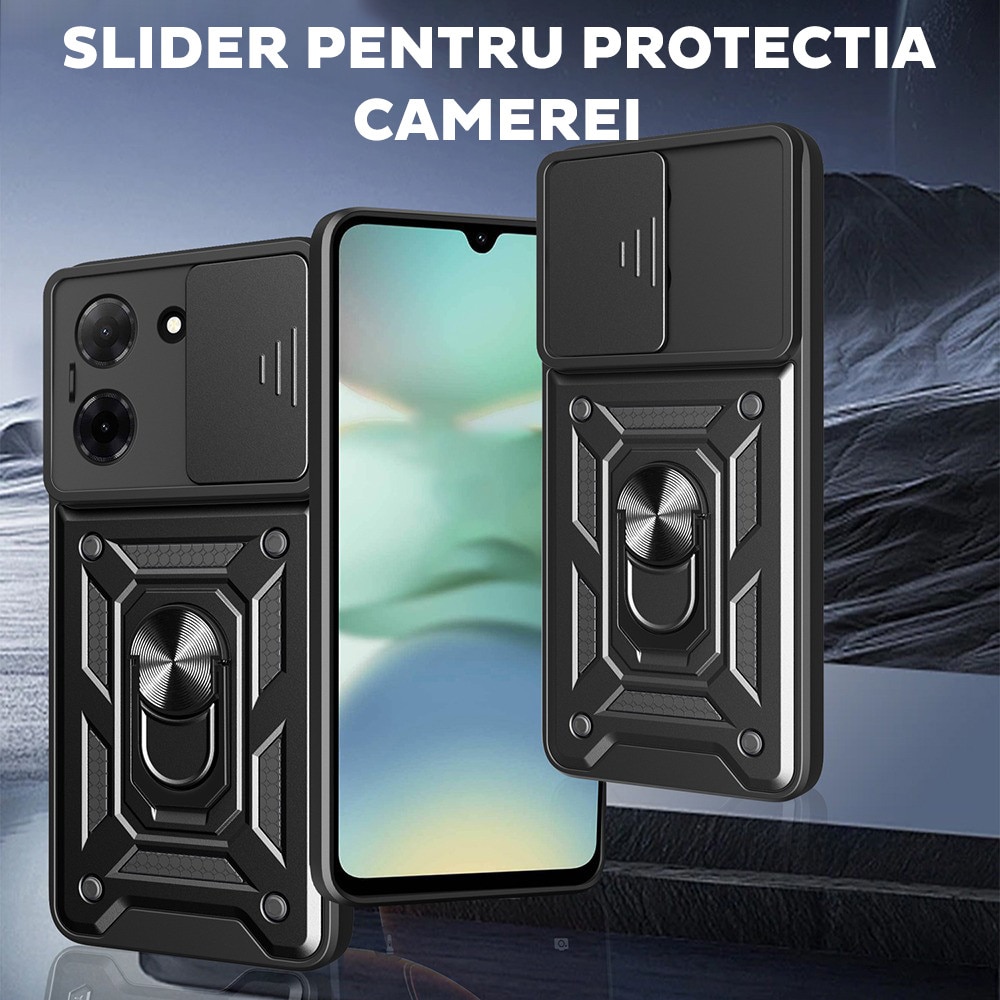 Husa pentru Motorola Moto G06 cu inel rotativ 360 Daden, Camshield series, Hybrid Antisoc, Slider pentru protectia camerei, Albastru