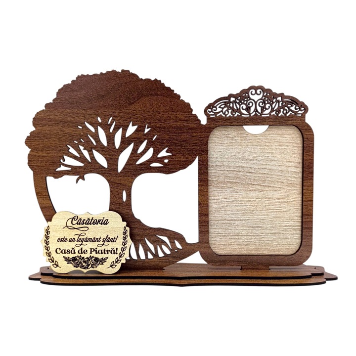 Blank Rama foto Inima si copacul vietii cu mesaj standard pentru Casatorie/Nunta, cadou personalizat – 30x18 cm, nuc