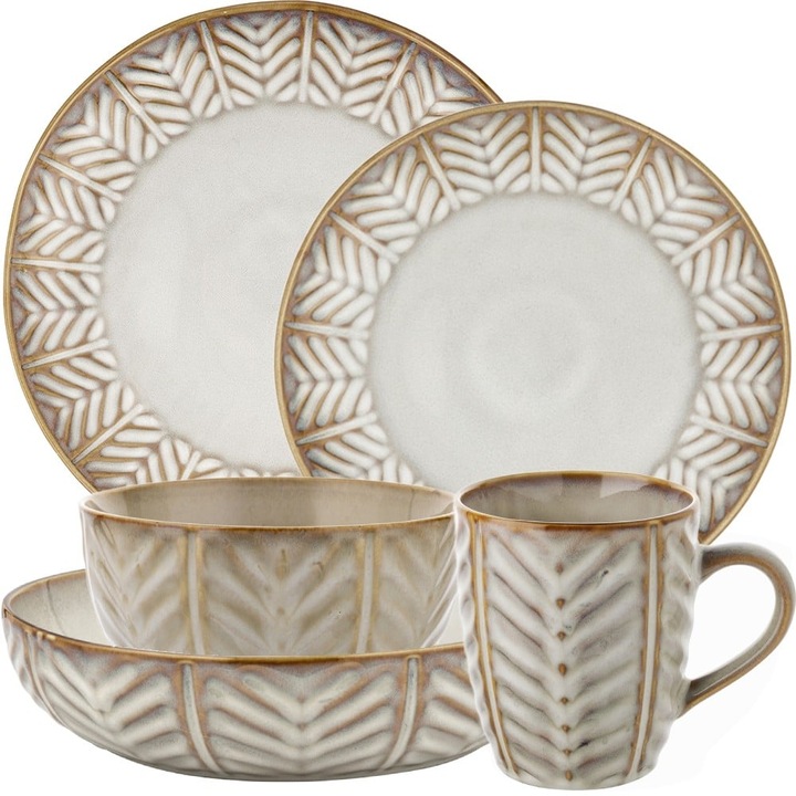 Florina Lehti porcelán étkészlet, 30 részes, tányérok, salátástálak, csészék 6 személyre, levelek