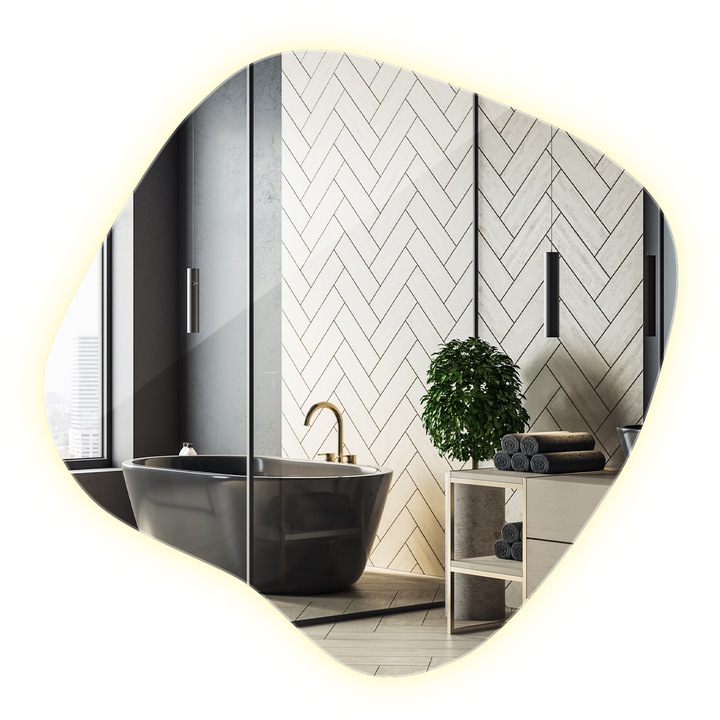 Oglinda Forma Neregulata LED, Decormat, 57x58 cm, Neutra (4000 K), Fara Rama, 010390550461500000000