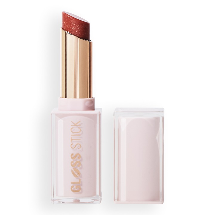 Luciu de buze Revolution Pout Lip Gloss Stick, Shimmer Sugar Cookie Pink, crema, intensitate mare, roz