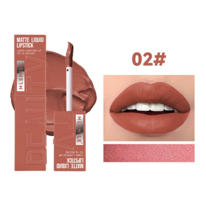 Ruj MLSMILE, culoare 02, nu pierde culoarea, finish velvet