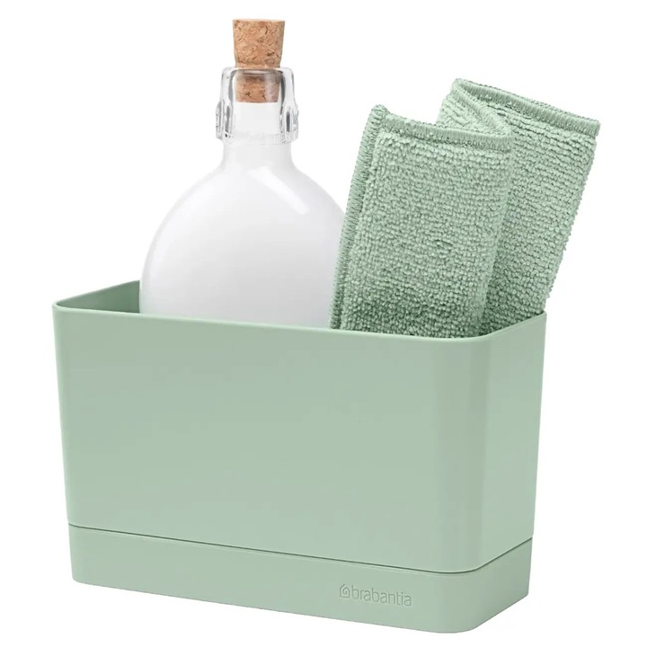 Органайзер за мивка Brabantia, SinkSide, интегрирана тава за отцеждане, устойчив на корозия, лесен за почистване, неплъзгаща се основа, съхранение на гъби, кърпи, препарат, подходящ за съдомиялна машина, пастелно зелен