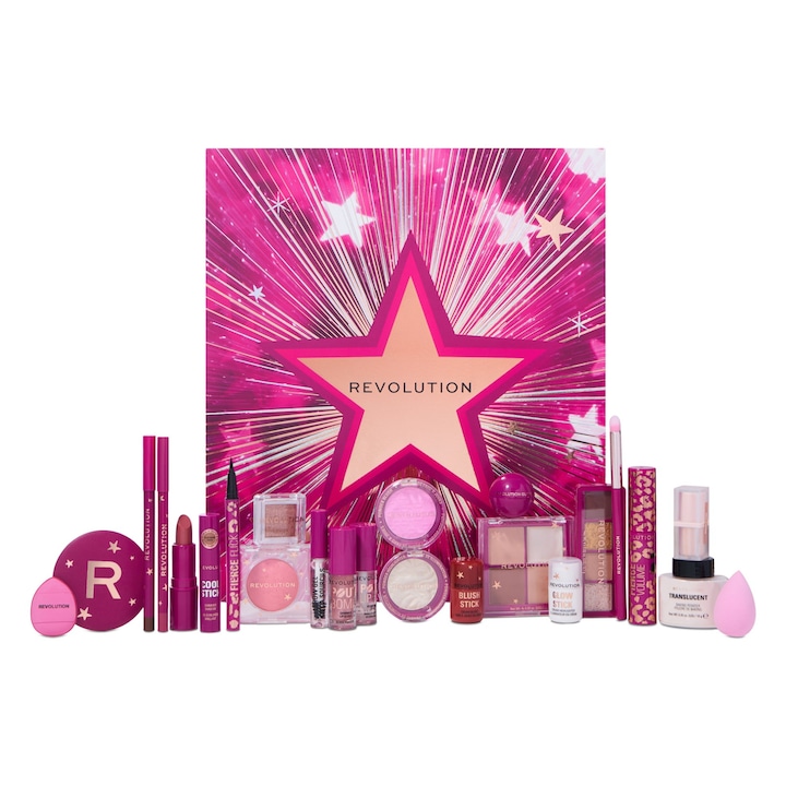 Set calendar advent Magical Makeup 2025, Revolution, 24 produse machiaj, vegan, cosmetice