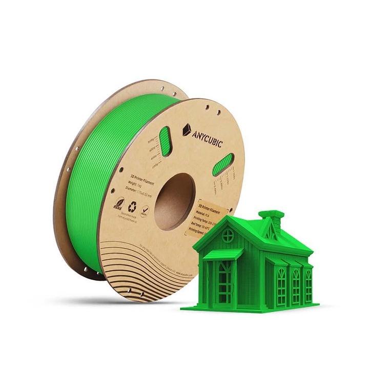 Filament Anycubic PLA, pentru Imprimantă 3D, 1.75mm, 1kg, Verde