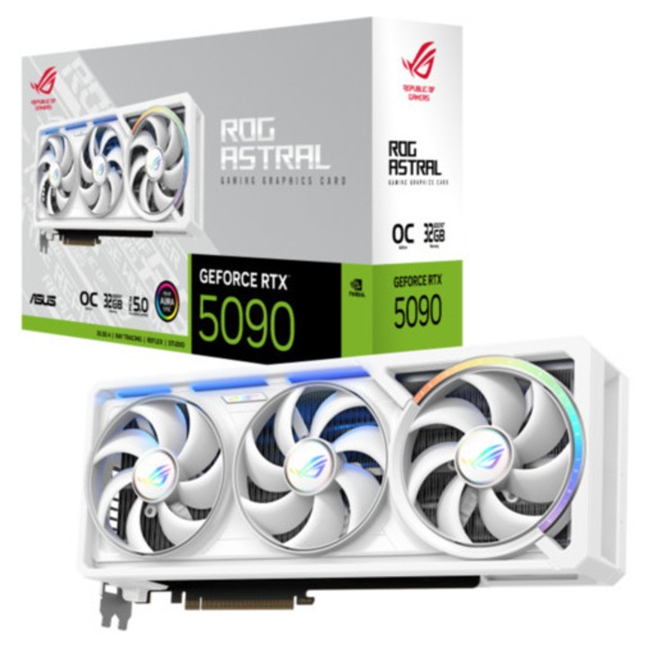 Placa video, ASUS ROG Astral GeForce RTX 5090 OC, 32GB GDDR7, alb, PCI Express 5.0, alb