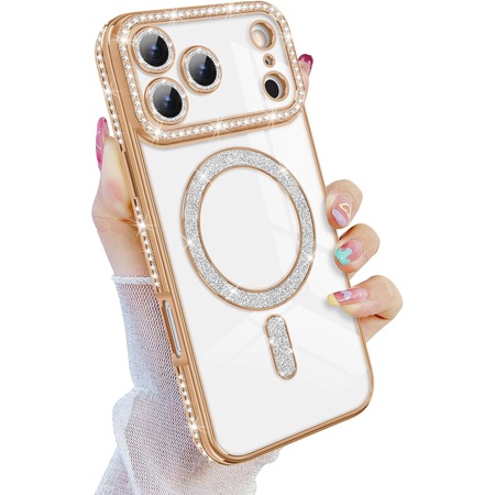 Husa Apple iPhone 17 Pro Max, Electroplating Bling Magsafe, protectie camera, margini aurii
