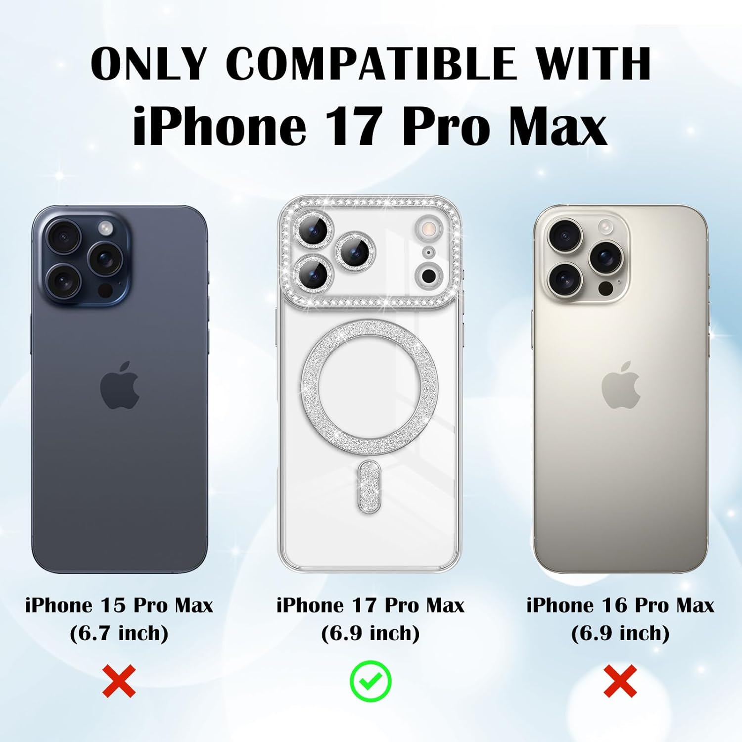 Husa compatibila cu IPhone 17 Pro Max, Compatibila cu MagSafe, Contur Silver cu Pietre