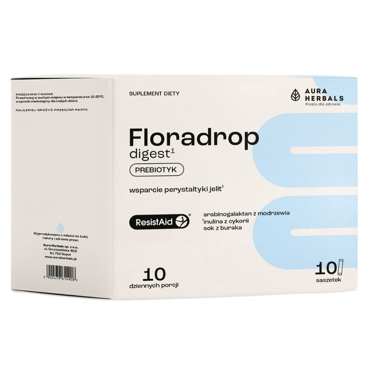 Étrend-kiegészítő Aura Herbals Floradrop digest, Prebiotikum - 10 tasak