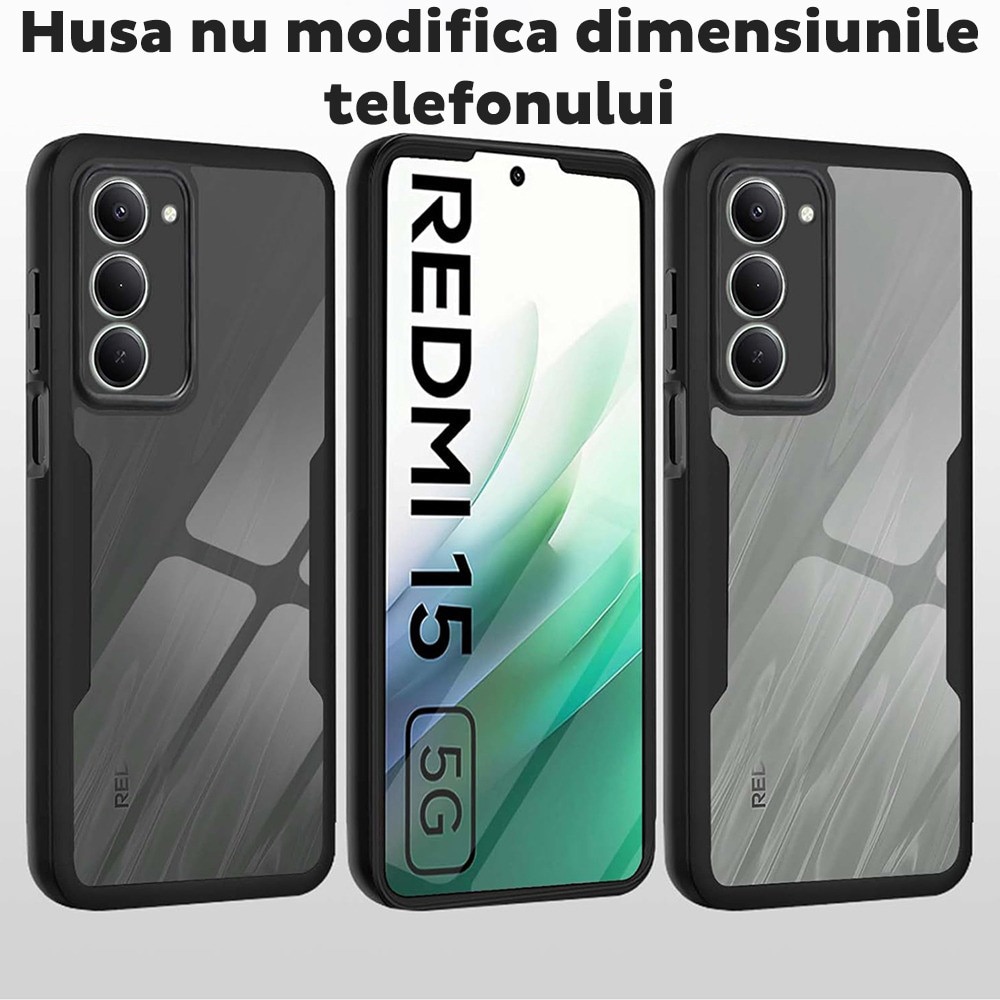 Husa pentru Xiaomi Redmi 15 4G / Redmi 15 5G DaDen® ColorVerse 360, Antisoc, Protectie completa spate-ecran, Negru