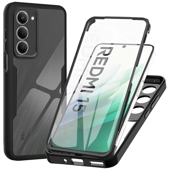 Калъф за Xiaomi Redmi 15 4G / Redmi 15 5G DaDen® ColorVerse 360, Противоударен, Цялостна защита гръб-екран, Черен