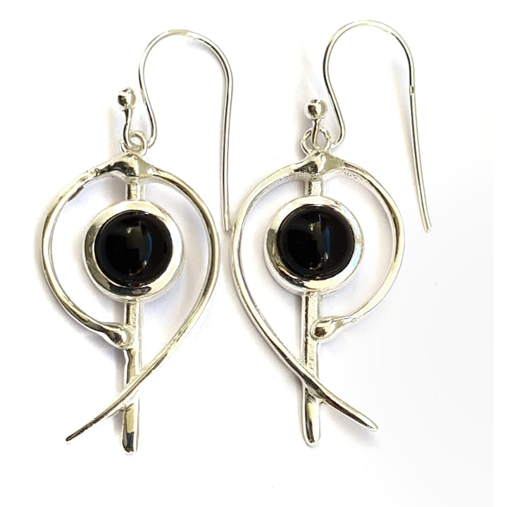 Cercei argint 925, cu onix negru natural, lungime 4.0cm