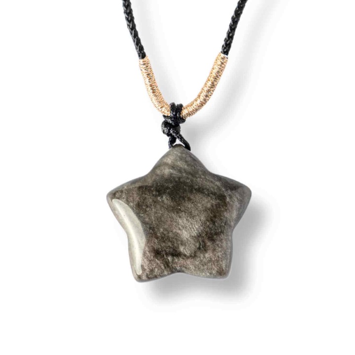 Колие CraftMystic звезда от естествен леден обсидиан, регулируема връзка 64 см, защита и вътрешна яснота