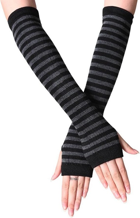 Manusi lungi, SA&SO General Store®, Poliester, Negru cu dungi Gri, Marime Universala