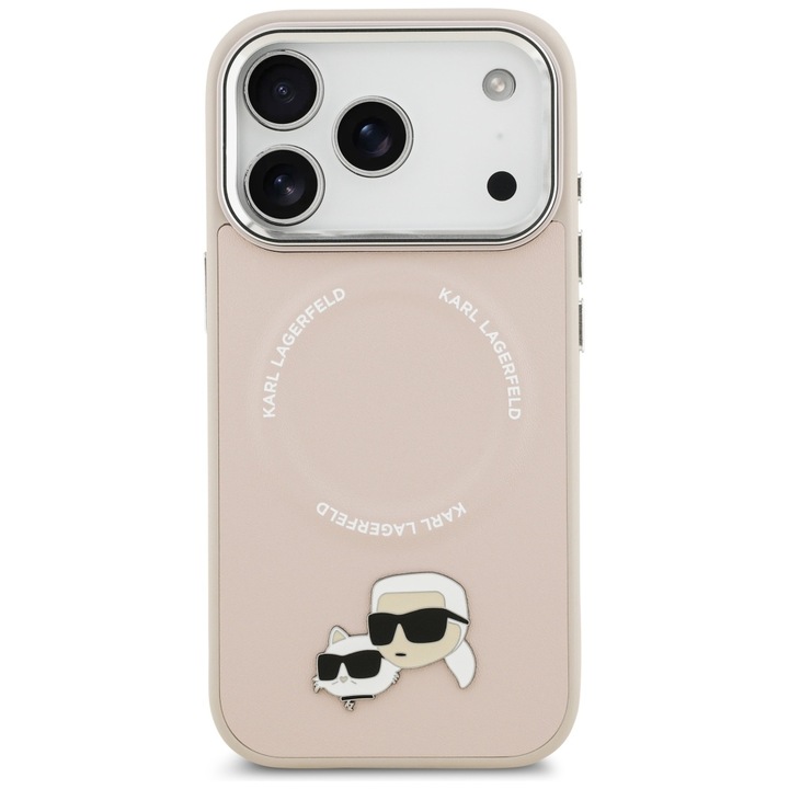 Калъф Karl Lagerfeld Karl & Choupette Pins с MagSafe съвместим с iPhone 17 Pro, Розов